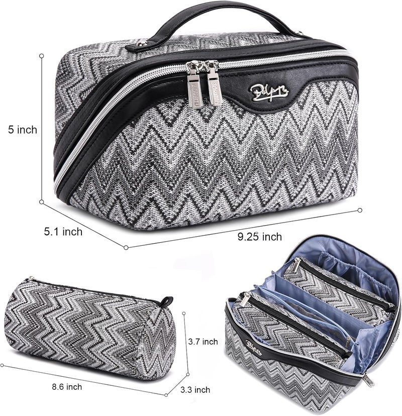 BOYATU Travel Makeup Bag for Women: Western Boho Make up Bag Set of 3 - Large Capacity Vegan Leather Cosmetic Bag - Waterproof Toiletry Bag with Compartments & Handle & Divider(J-3-Black) - Image 2